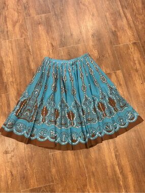 Dead Stock Y2K NWT WD NY 55% Linen 45% Cotton Sequined Skirt ,Size 10 Blue/brown